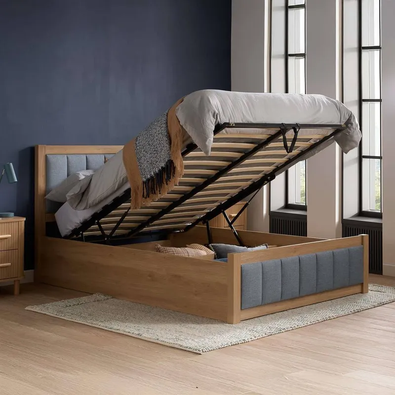 Belmont Grey & Oak Wooden Ottoman Bed Frame Birlea Size: Double - Grey - Size: Double