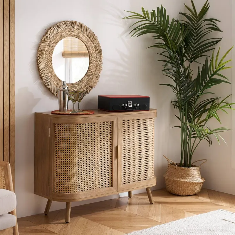 Birlea 2 Door Rattan Sideboard Curved Cupboard Sark Storage Cabinet in Beige Beige