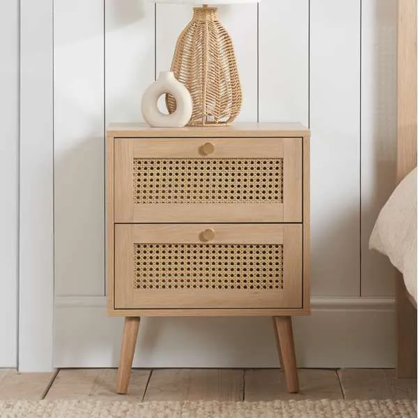 Croxley 2 Drawer Rattan Bedside Birlea in Natural - Natural