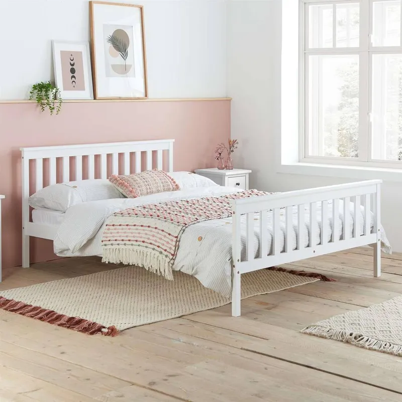 Birlea Double Bed Frame & Mattress White Wood Sleepsoul Cambridge 4FT6 White Double