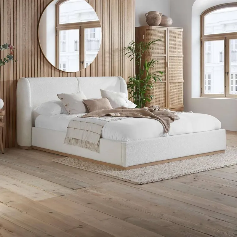 Birlea Double Bed Frame White Boucle Eve Fabric 4FT6 135cm - White - Size: Double