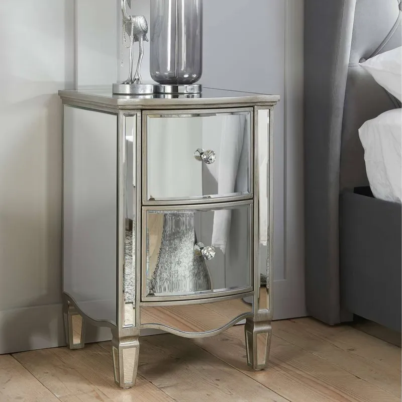 Birlea Elysee 2 Drawer Bedside Mirrored in Silver Silver
