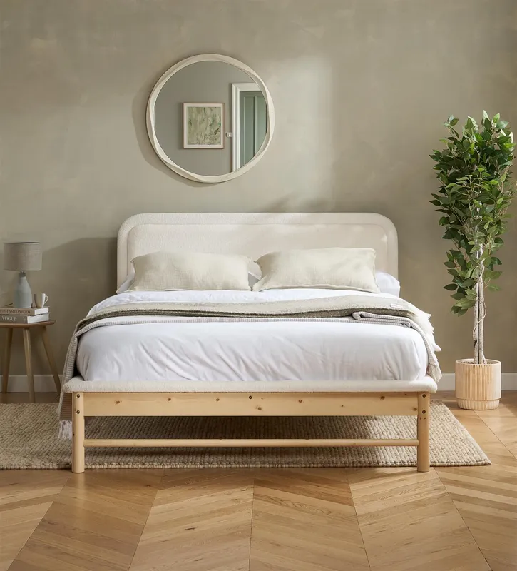 Birlea Emmi Scandi Bed White Boucle & Wood Size: King White King