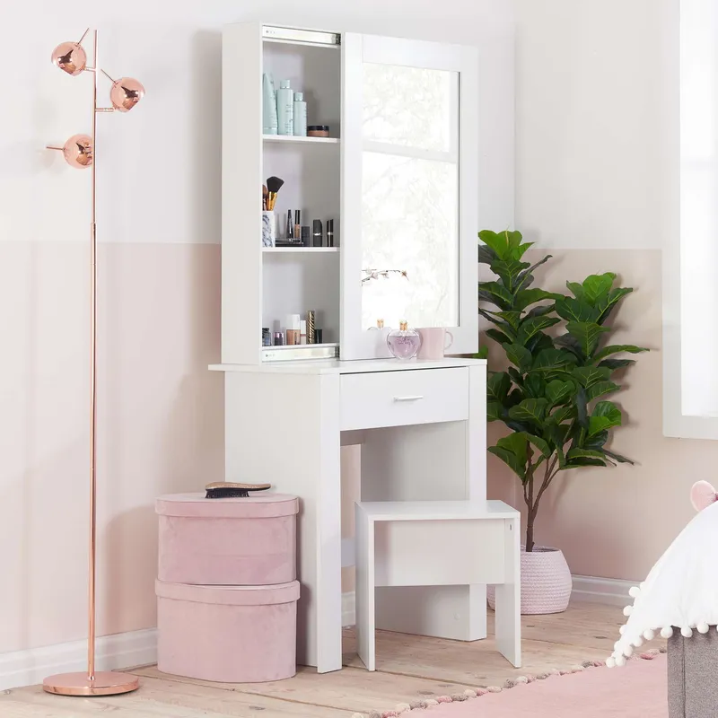 Birlea Evelyn 1 Drawer Sliding Mirror Dressing Table White White