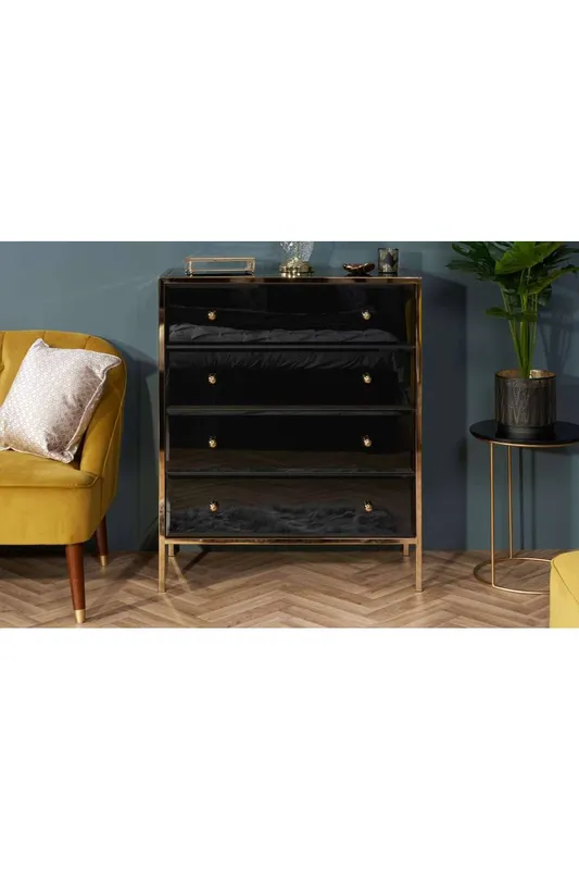 Birlea Unisex Fenwick 4 Drawer Chest Black & Gold Black One Size female