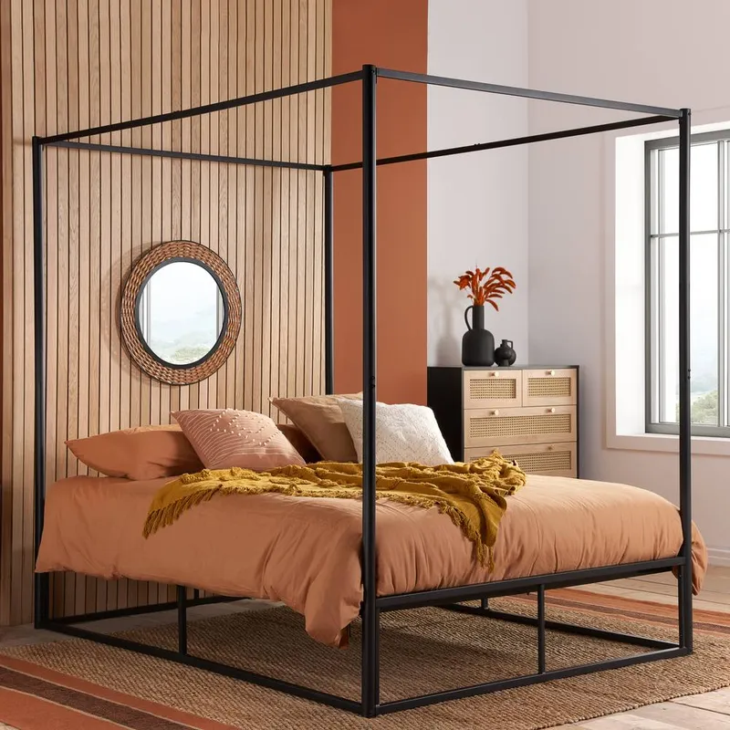 Birlea Four Poster Bed Frame Black Metal 4 Poster Canopy Farringdon Size: Single - Black
