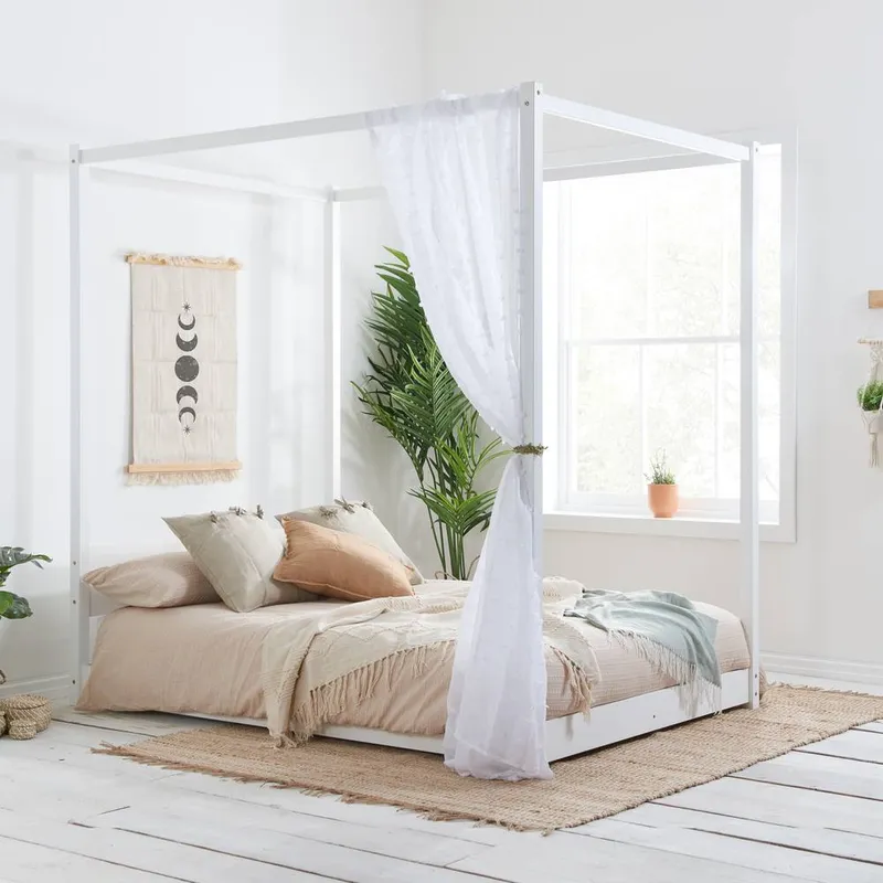 Birlea Four Poster Bed Frame Solid Wood 4 Poster Canopy Darwin in White Size: King White King