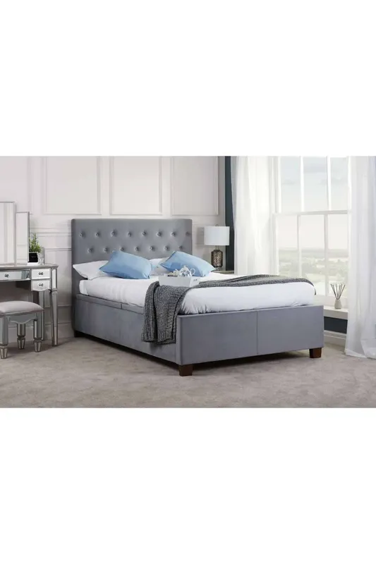 Birlea Grey Fabric Ottoman Bed Frame Storage Cologne Velvet Size: Double - Grey
