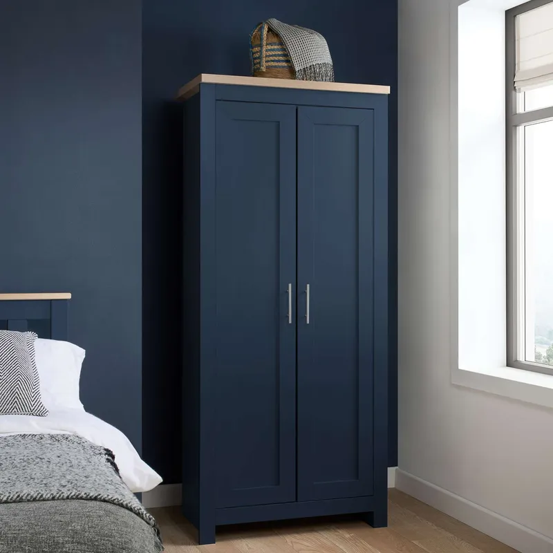 Birlea Highgate 2 Door Wardrobe Navy Blue & Oak - Blue