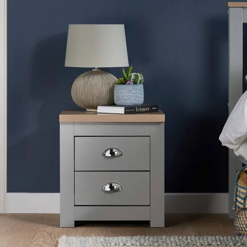 Birlea Highgate 2 Drawer Bedside Navy Blue & Oak in Grey Grey