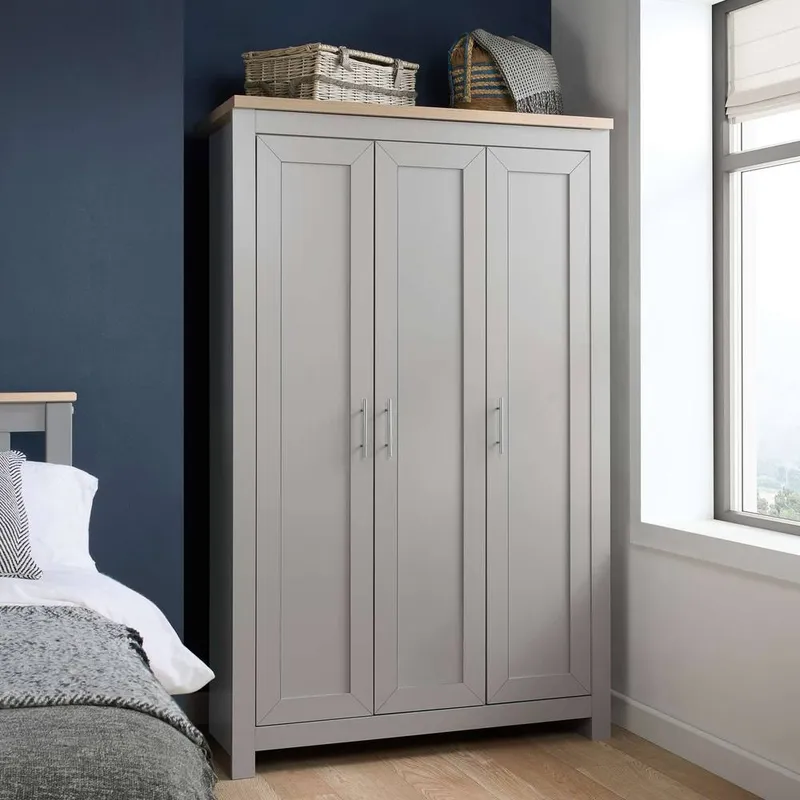 Birlea Highgate 3 Door Wardrobe Cream & Oak in Grey - Grey