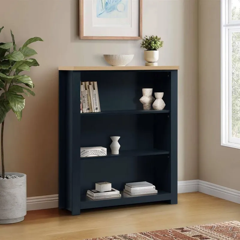 Birlea Highgate 3 Tier Bookshelf Bookcase Navy Blue Navy