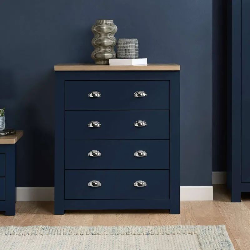 Birlea Highgate 4 Drawer Chest Grey & Oak in Blue Blue