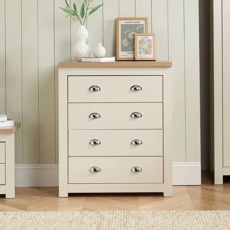 Birlea Highgate 4 Drawer Chest Grey & Oak in Cream - Cream