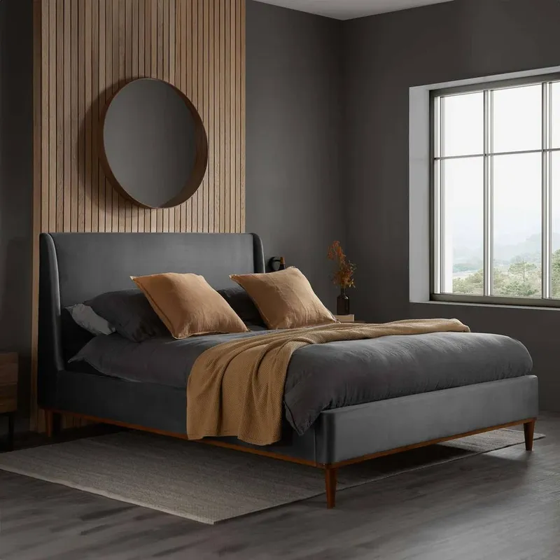 Birlea King Size Bed Frame Grey Nicola Velvet Fabric 5FT 150cm in Dark Grey Dark Grey King