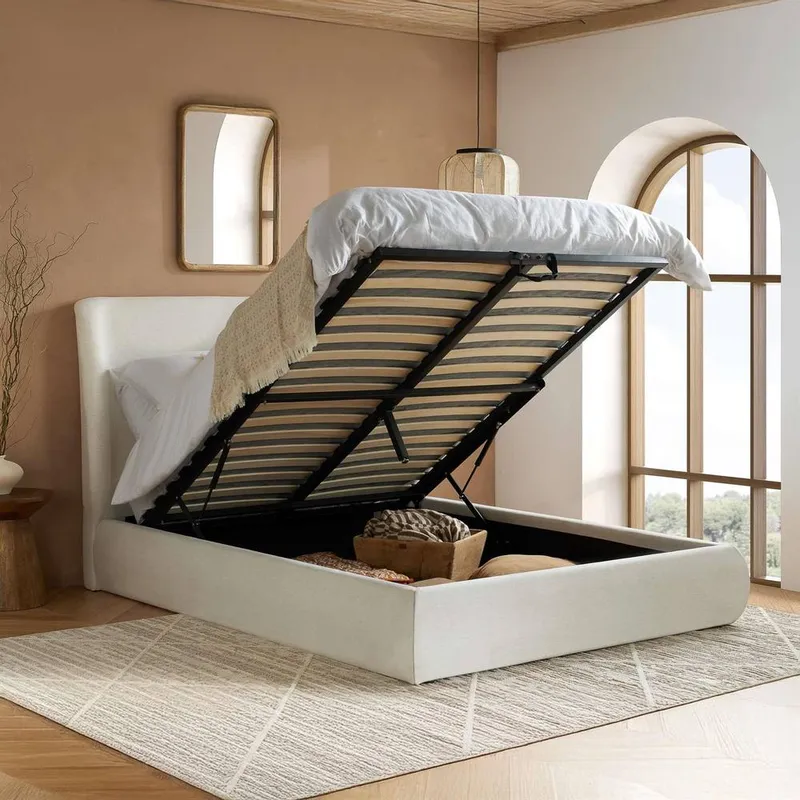 Birlea Lanis Ottoman Cream Linen Fabric Double Bed Frame - Cream