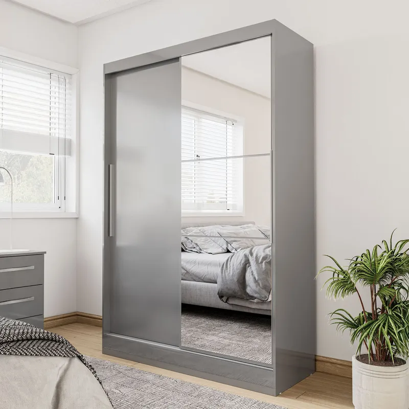 Lynx 2 Door Sliding Wardrobe With Mirror Birlea in Grey - Grey