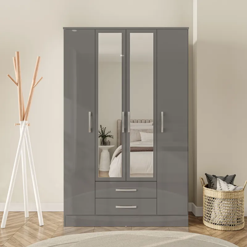 Birlea Lynx 4 Door 2 Drawer Wardrobe With Mirror in Grey Grey