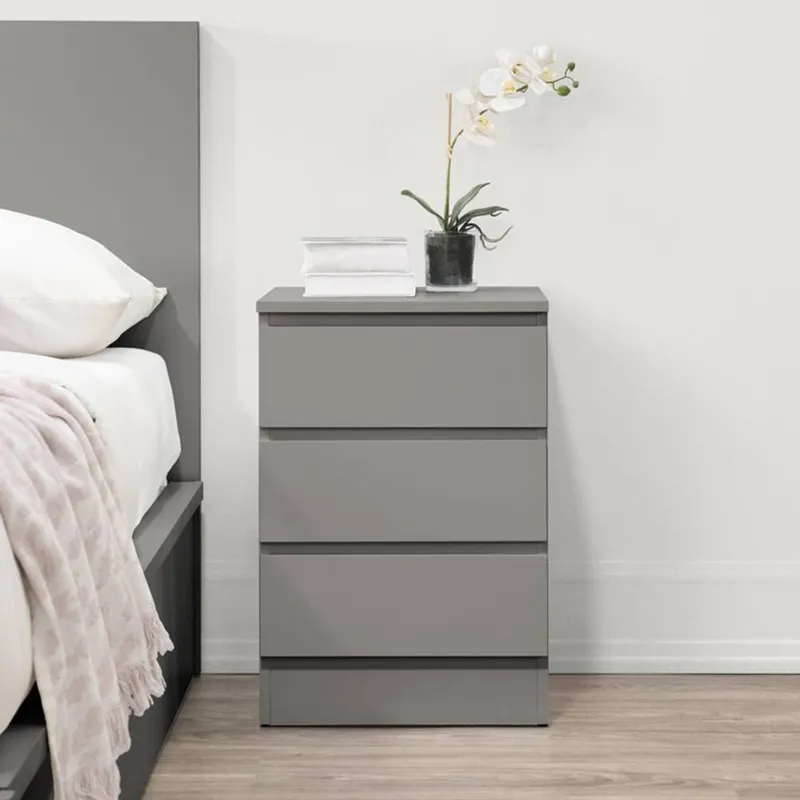 Birlea Oslo 3 Drawer Bedside Grey - Grey