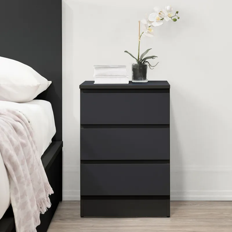 Birlea Oslo 3 Drawer Bedside Grey in Black Black
