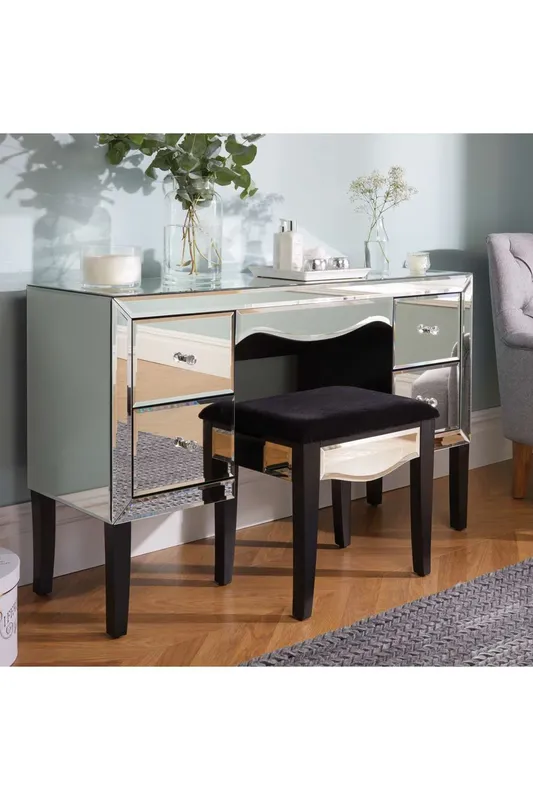 Birlea Palermo 4 Drawer Dressing Table Mirrored in Silver Silver
