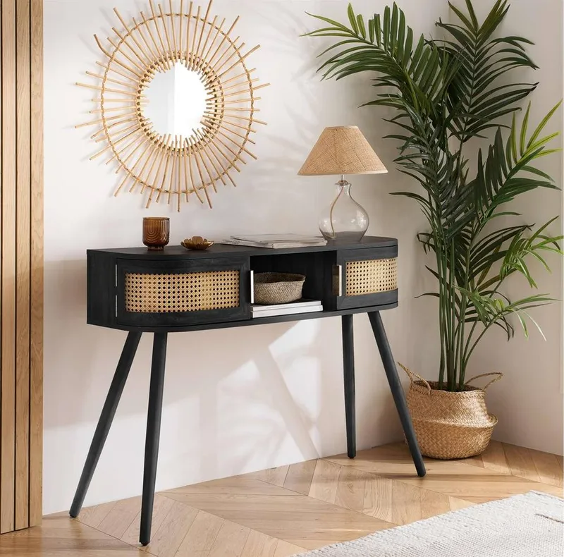 Birlea Rattan Console Table Sark Hall Table Dressing Table in Black - Black