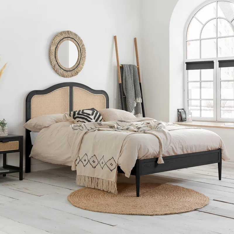 Birlea Rattan Wooden Bed Frame Leonie Bedstead in Black Size: King Black King