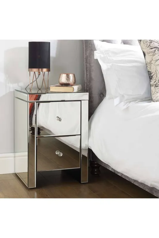 Birlea Seville 2 Drawer Bedside Mirrored in Silver Silver