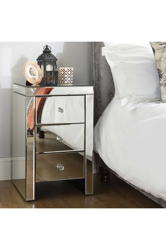 Birlea Seville 3 Drawer Bedside Mirrored in Silver Silver