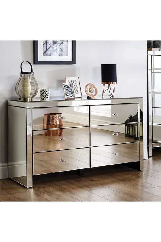 Birlea Seville 6 Drawer Chest Mirrored in Silver Silver