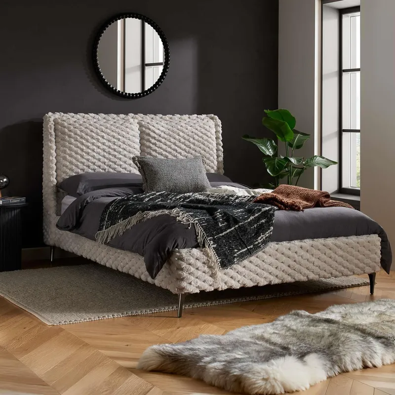 Birlea Tilly Off-White Faux Fur Bed Frame King Size Off-White King