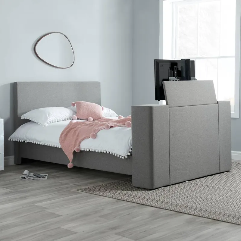 Birlea TV Bed Frame Plaza Grey Upholstery Fabric Bedstead Size: King - Grey - Size: King