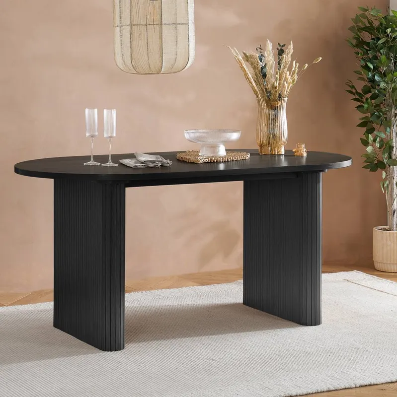 Birlea Unisex Black Oval Fluted Dining Table Axel Black female