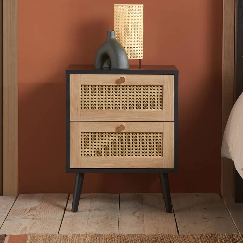 Birlea Croxley 2 Drawer Rattan Bedside in Black Black