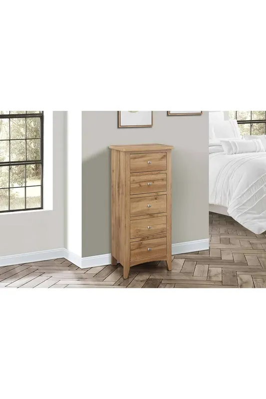 Birlea Hampstead 5 Drawer Tall Chest Oak in Light Oak Light Oak