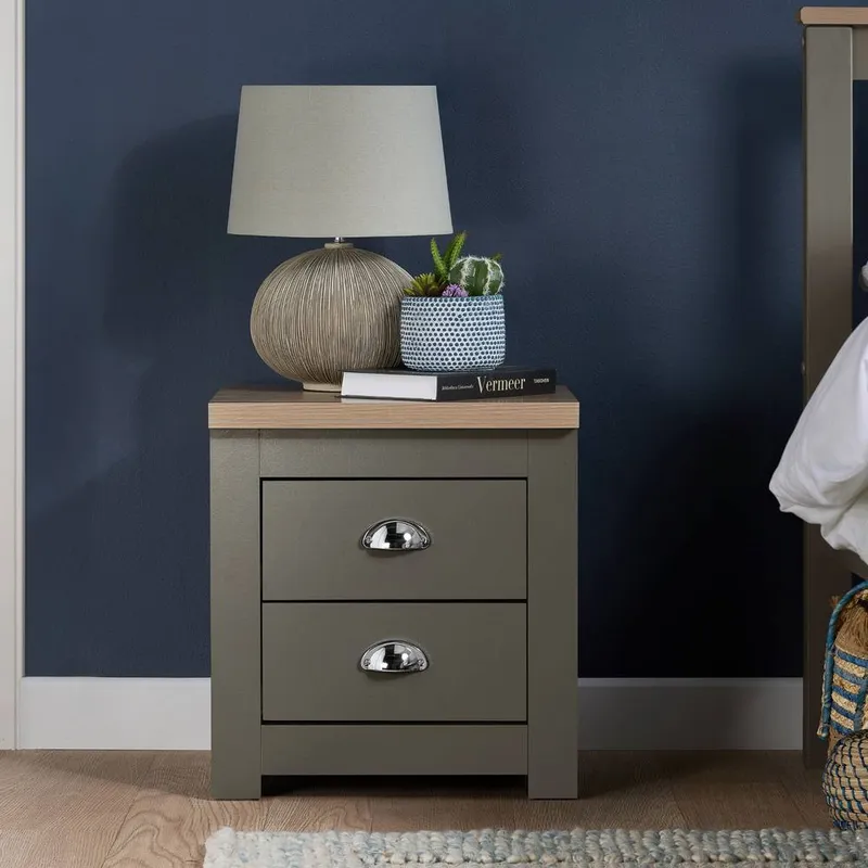 Birlea Highgate 2 Drawer Bedside in Dark Grey Size: Small - Dark Grey