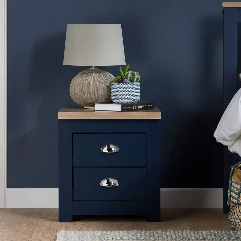Birlea Highgate 2 Drawer Bedside Navy Blue & Oak Blue