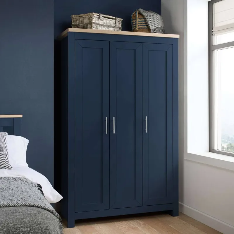Birlea Highgate 3 Door Wardrobe Cream & Oak in Blue - Blue