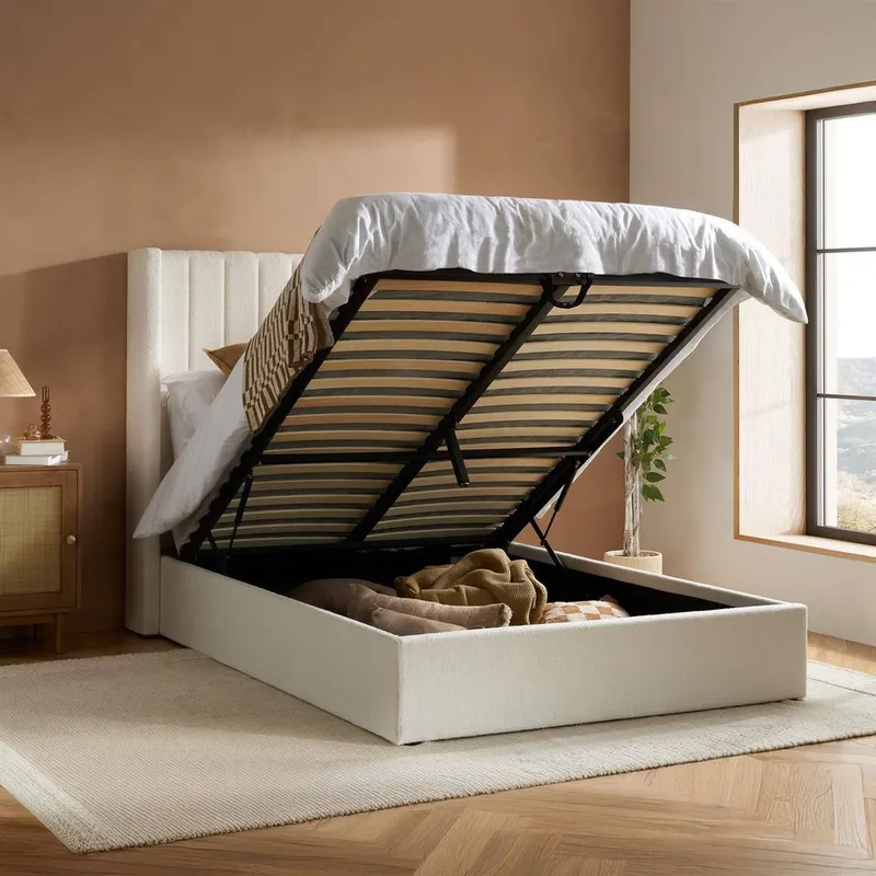 Maisey Ottoman White Boucle King Bed Birlea - White