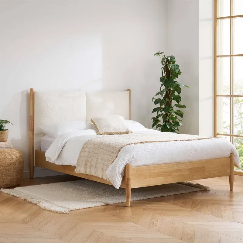 Birlea Unisex Marley Cream Fabric & Oak Wood Bed Frame King Size Cream King female