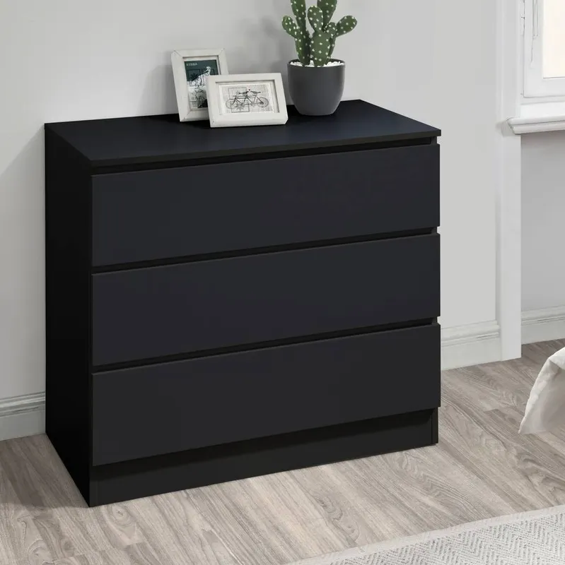 Birlea Unisex Oslo 3 Drawer Chest in Black Black female