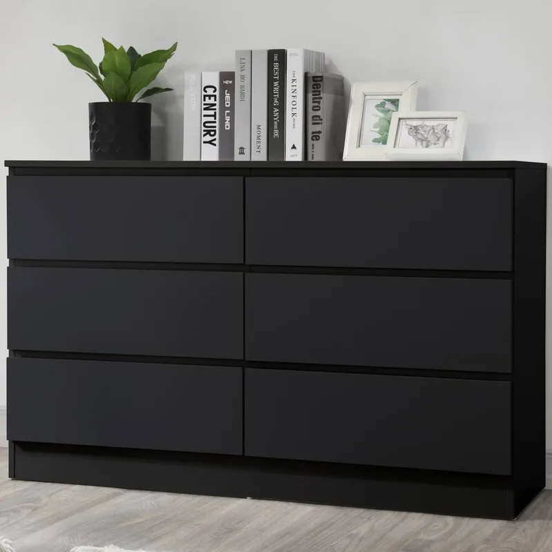 Birlea Oslo 6 Drawer Chest Grey in Black - Black