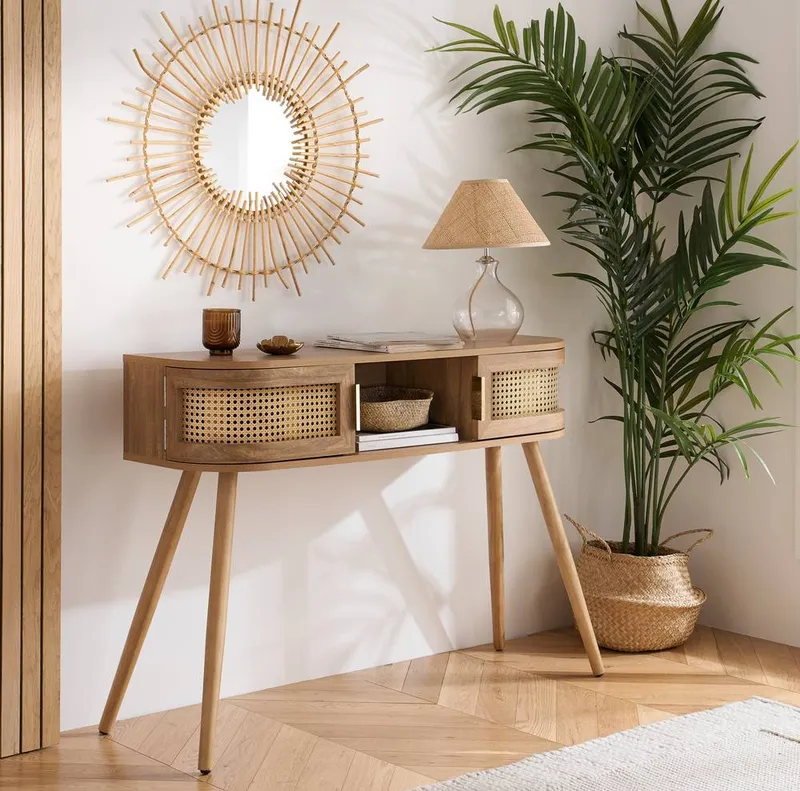 Birlea Rattan Console Table Sark Hall Table Dressing Table in Beige Size: 1 Pack - Beige - Size: 1 Pack