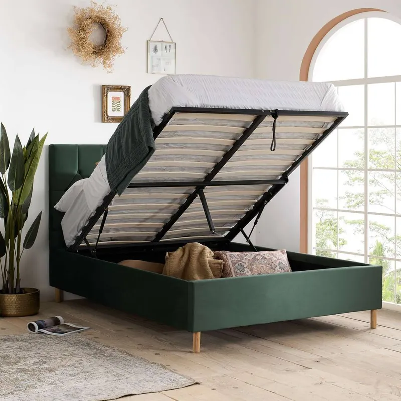 Birlea Velvet Fabric Ottoman Bed Frame Storage Loxley in Green Size: King Green