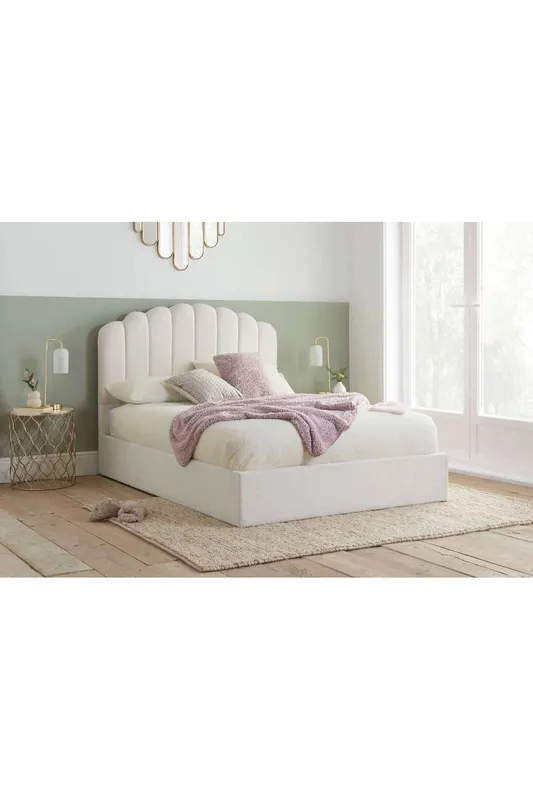 Birlea Unisex White Boucle Fabric Ottoman Bed Frame Storage Monaco Size: King White female