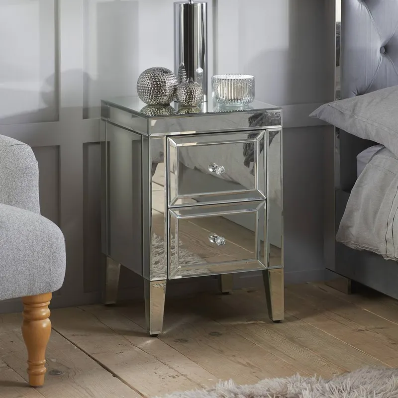 Birlea Valencia 2 Drawer Bedside Mirrored in Silver - Silver