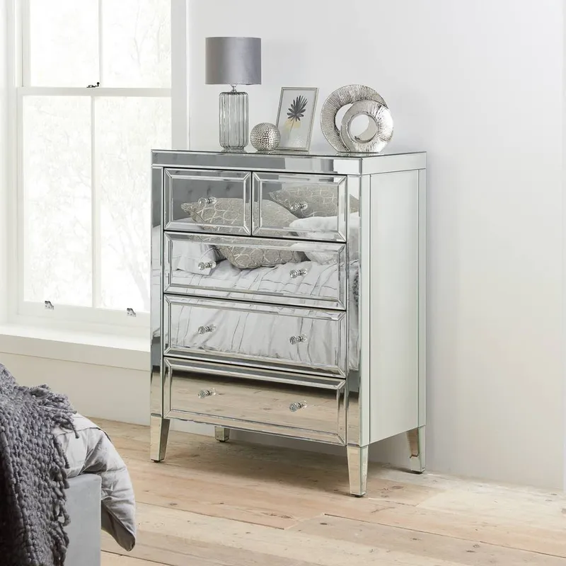 Birlea Valencia 3 + 2 Chest Mirrored in Silver - Silver