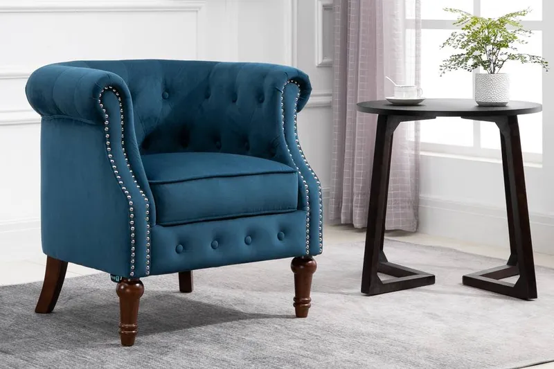 Birlea Velvet Armchair Freya Easy Accent Fabric Chesterfield Design in Blue - Blue