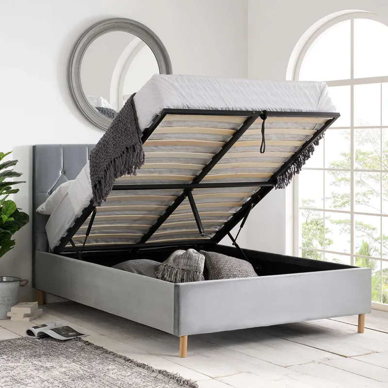 Birlea Unisex Velvet Fabric Ottoman Bed Frame Storage Loxley in Grey Size: King Grey female
