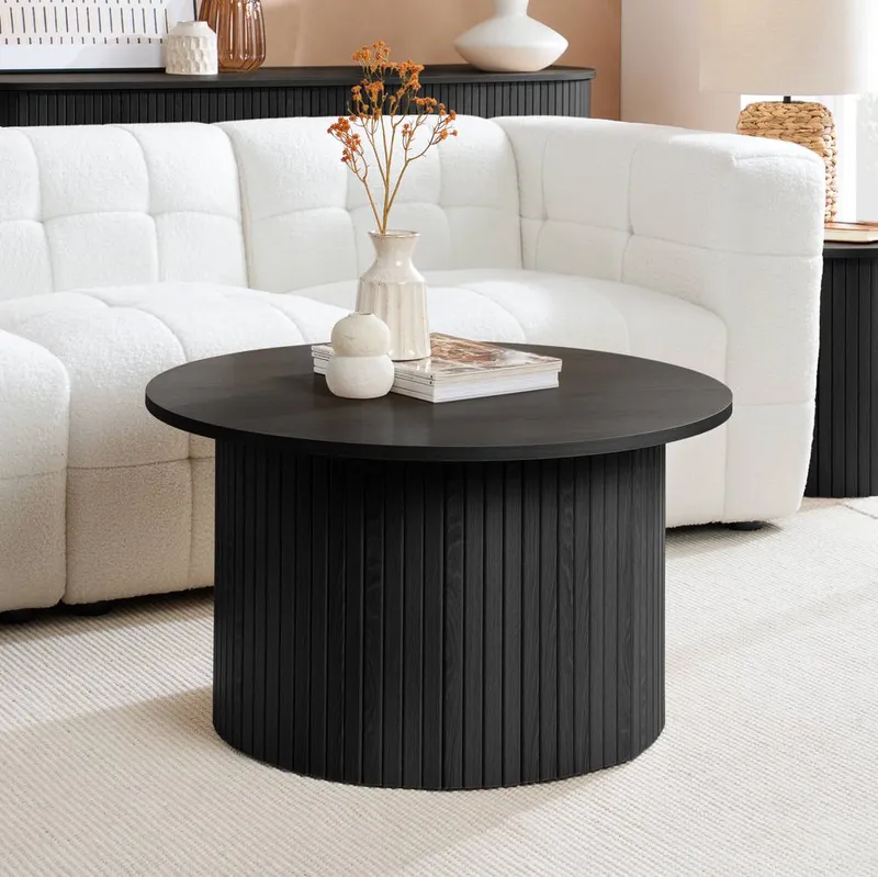 Round Fluted Coffee Table Axel Birlea in Black Size: 1 Pack - Black